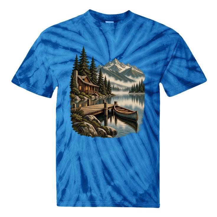 Lakeside Canoe Cabin Escape Scene Tie-Dye T-Shirts Lakeside Canoe Cabin Escape Scene Tie-Dye T-Shirts