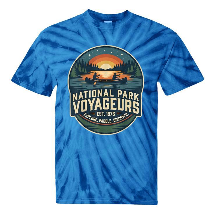 National Park Voyageurs Retro Sunset Canoe Paddling Badge Tie-Dye T-Shirts