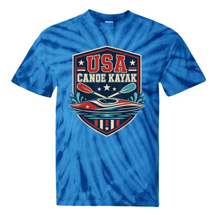 USA Canoe Kayak Paddling American Flag Emblem Tie-Dye T-Shirts