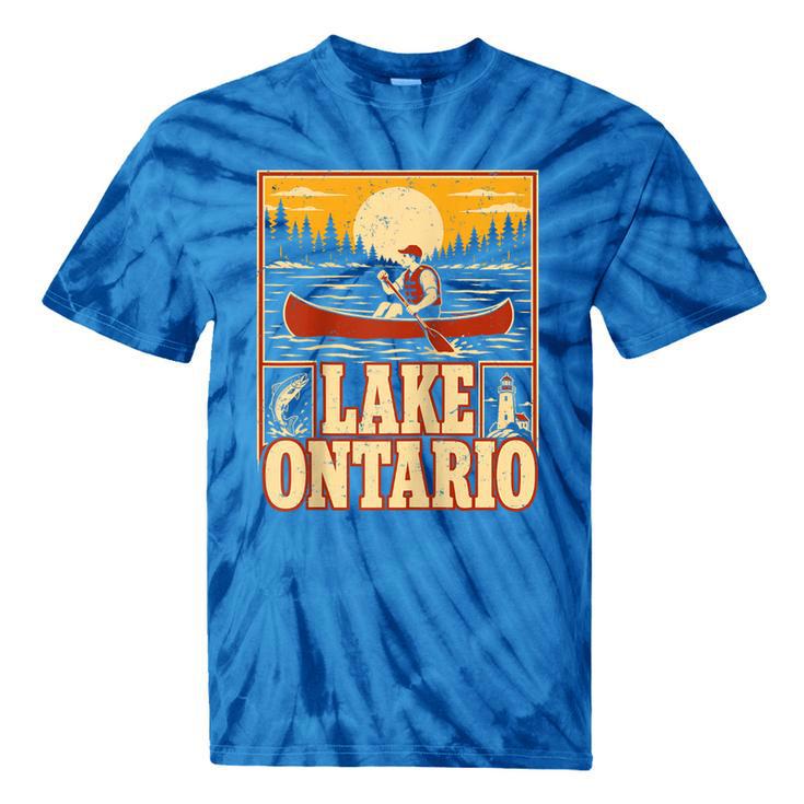 Lake Ontario Canoe Fishing Light House Sunset Retro Raglan Baseball Tee Tie-Dye T-Shirts
