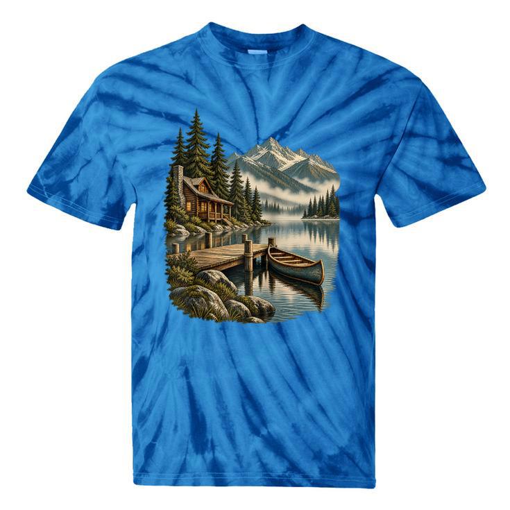 Lakeside Canoe Cabin Escape Scene Raglan Baseball Tee Tie-Dye T-Shirts