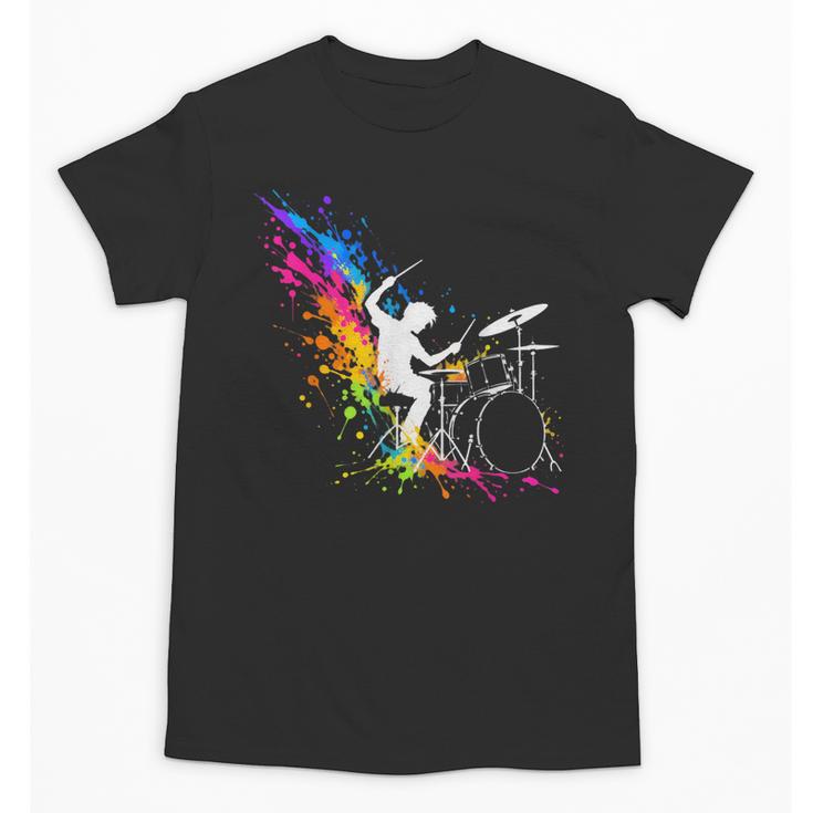 Drummer Silhouette Drum Kit Splatter Art Unisex T-Shirt