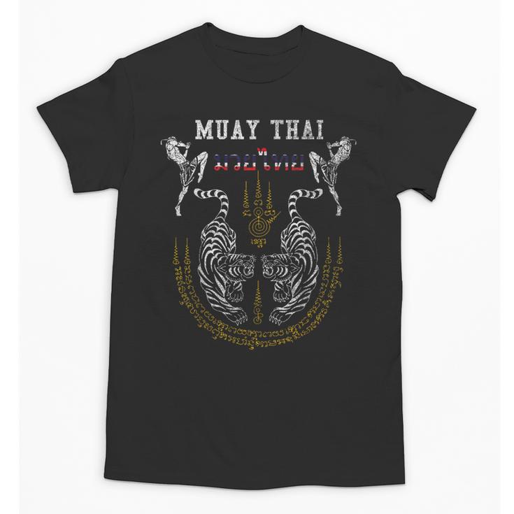 Twin Tiger Sak Yant Muay Thai Fighter Tee Martial Art Unisex T-Shirt