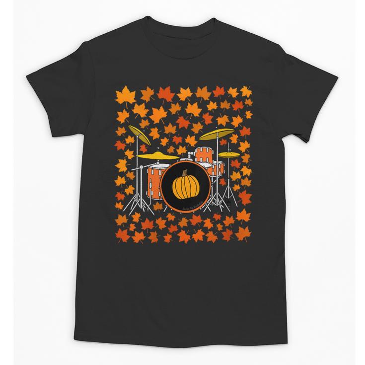 Women's Drum Kit With Leaves Fall Drummer Autumn Musician Unisex T-Shirt