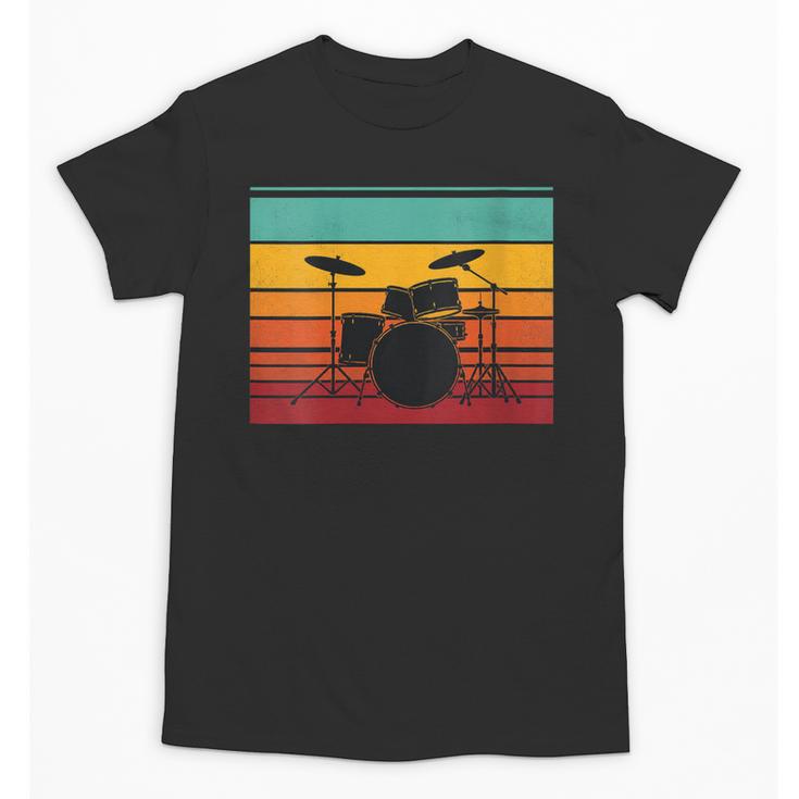 Women's Retro Drum Kit Silhouette With Color Stripes Unisex T-Shirt