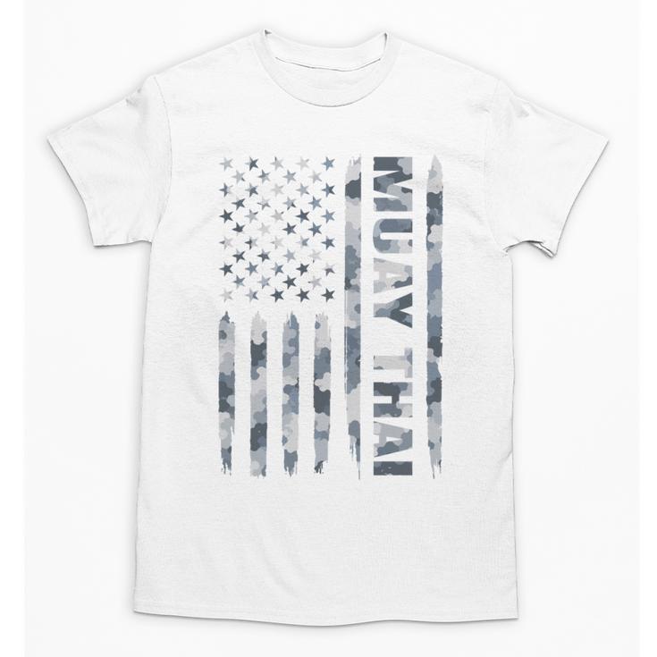Muay Thai American Flag Camo Military Patriotic Unisex T-Shirt