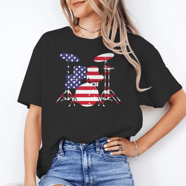 Women's American Flag Drum Kit Patriotic US Drum Art Unisex T-Shirt