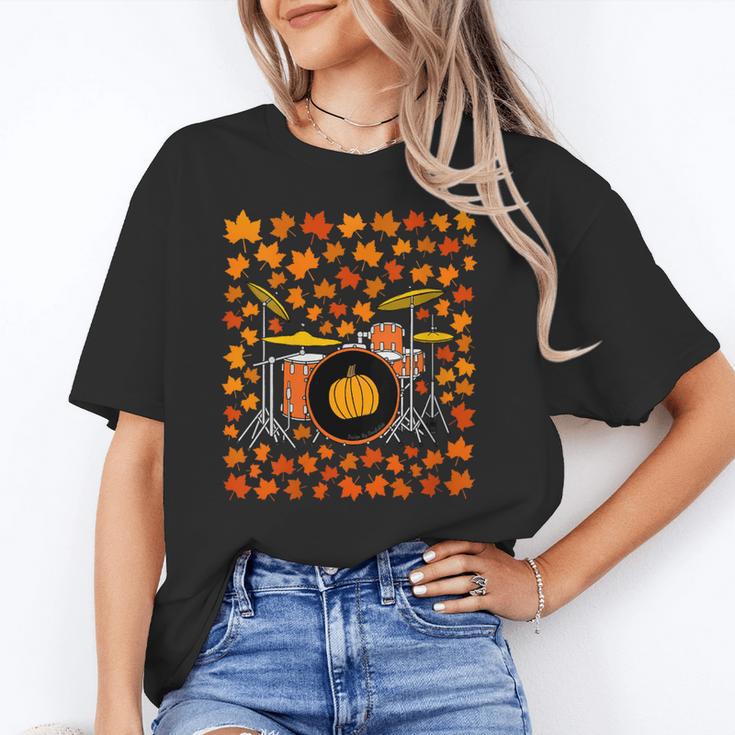 Women's Drum Kit With Leaves Fall Drummer Autumn Musician Unisex T-Shirt Women's Drum Kit With Leaves Fall Drummer Autumn Musician Unisex T-Shirt