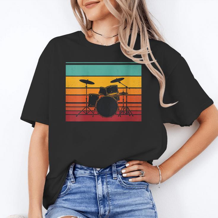 Women's Retro Drum Kit Silhouette With Color Stripes Unisex T-Shirt Women's Retro Drum Kit Silhouette With Color Stripes Unisex T-Shirt