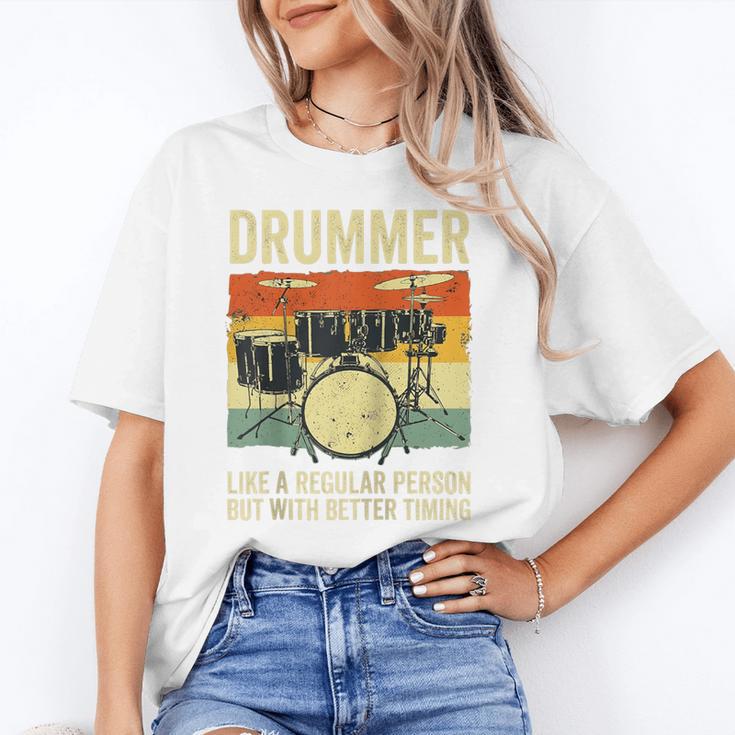 Drummer Better Timing Retro Vintage Sunset Drum Kit Graphic Raglan Baseball Tee Unisex T-Shirt