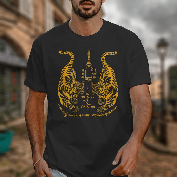 Awesome Orange Double Tiger Muay Thai Sak Yant Unisex T-Shirt
