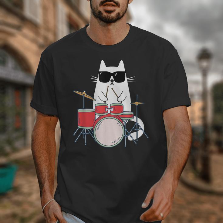 Cat Wearing Sunglasses Playing Drums Drum Kit Musician Unisex T-Shirt Cat Wearing Sunglasses Playing Drums Drum Kit Musician Unisex T-Shirt