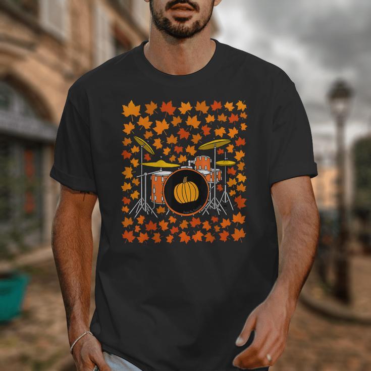 Drum Kit With Leaves Fall Drummer Autumn Musician Unisex T-Shirt Drum Kit With Leaves Fall Drummer Autumn Musician Unisex T-Shirt