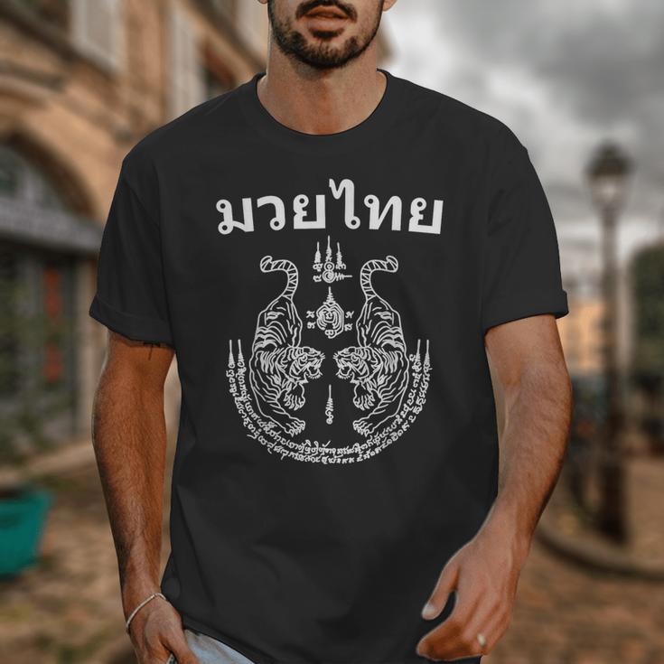 Muay Thai Language Sak Yant Art Tattoo Twin Tiger Kickboxing Unisex T-Shirt Muay Thai Language Sak Yant Art Tattoo Twin Tiger Kickboxing Unisex T-Shirt