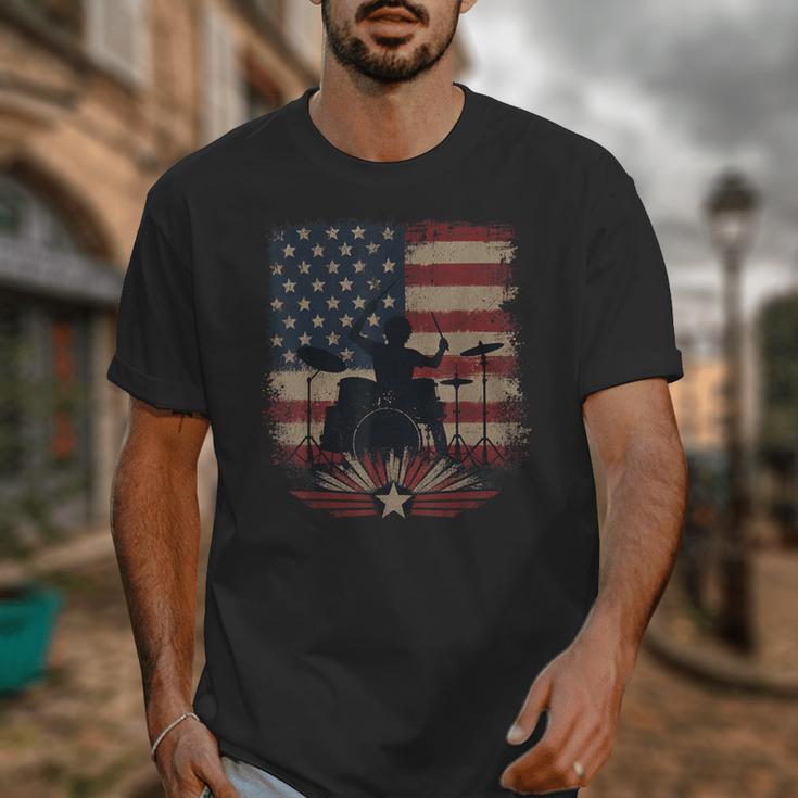 Patriotic Drum Kit Silhouette American Flag Unisex T-Shirt Patriotic Drum Kit Silhouette American Flag Unisex T-Shirt
