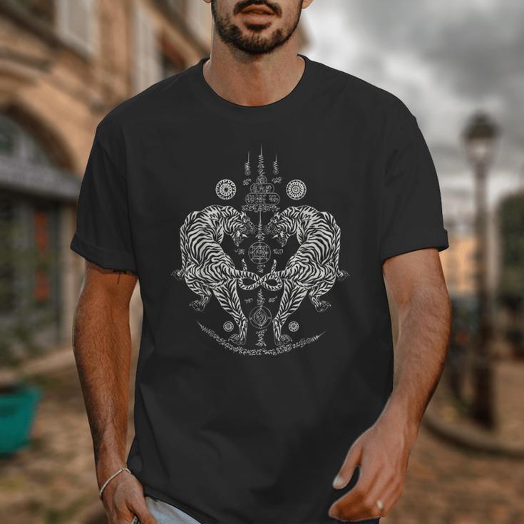 Sak Yant Thai Tattoo Twin Tiger For Muay Thai Fighter Boxing Unisex T-Shirt Sak Yant Thai Tattoo Twin Tiger For Muay Thai Fighter Boxing Unisex T-Shirt