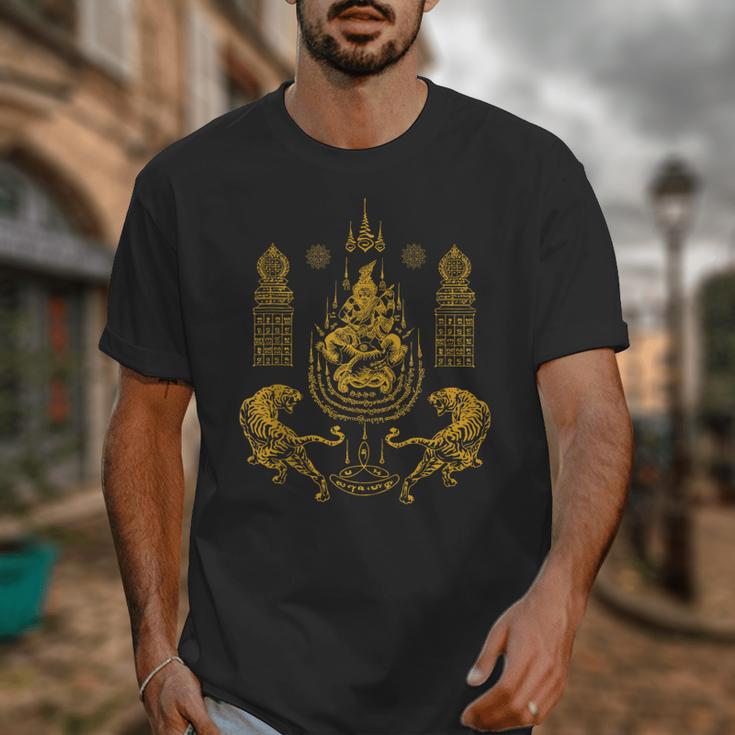 Sawadee Thai Traditional Sak Yant Thai Twin Tigers Muay Thai Unisex T-Shirt