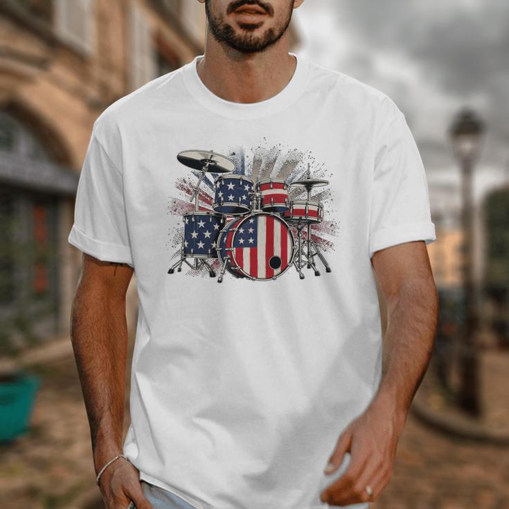 Drum Kit With American Flag Graphic For Musicians Unisex T-Shirt Drum Kit With American Flag Graphic For Musicians Unisex T-Shirt