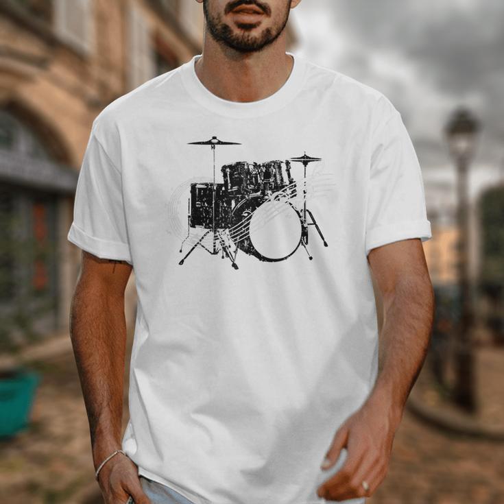 Drum Kit Drummer Band Musical Instrument Rock Music Raglan Baseball Tee Unisex T-Shirt