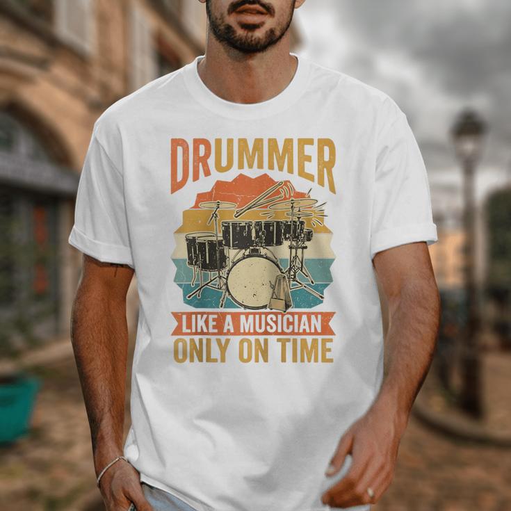 Drummer Like a Musician Only On Time Vintage Sunset Drum Kit Raglan Baseball Tee Unisex T-Shirt Drummer Like a Musician Only On Time Vintage Sunset Drum Kit Raglan Baseball Tee Unisex T-Shirt