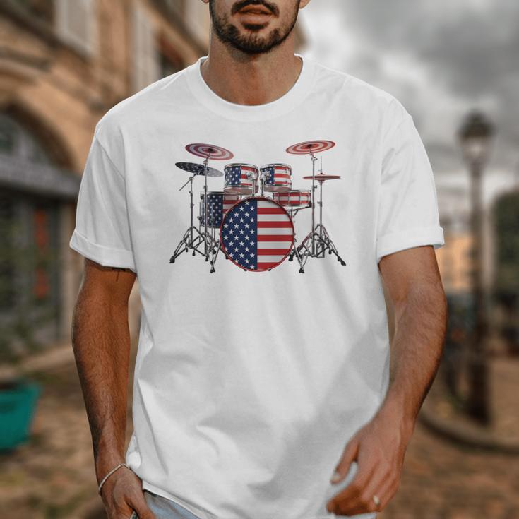USA Patriotic Drum Kit American Flag Drum Set Unisex T-Shirt USA Patriotic Drum Kit American Flag Drum Set Unisex T-Shirt