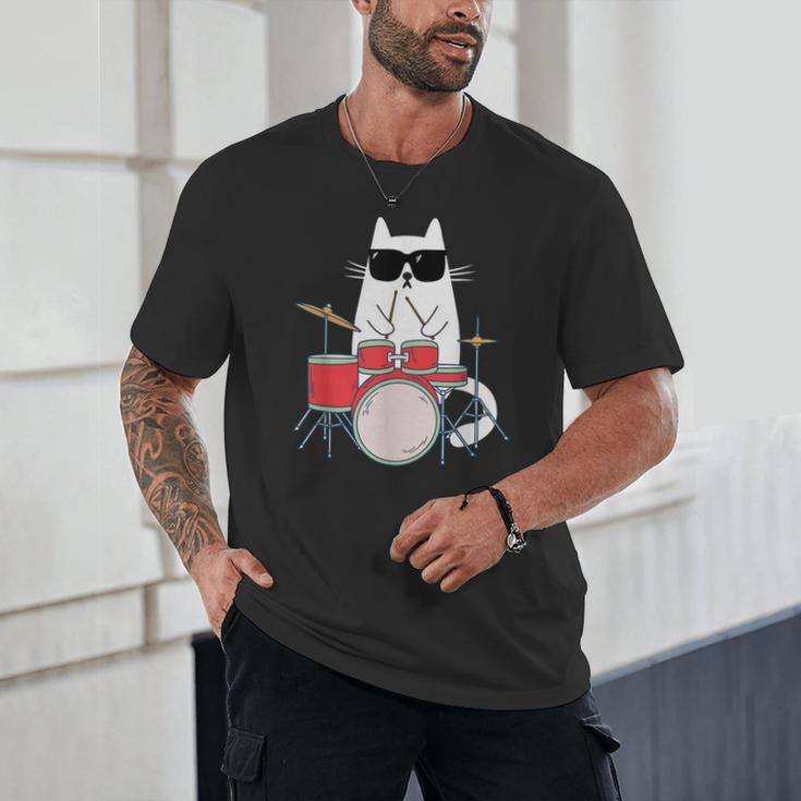 Cat Wearing Sunglasses Playing Drums Drum Kit Musician Unisex T-Shirt Cat Wearing Sunglasses Playing Drums Drum Kit Musician Unisex T-Shirt