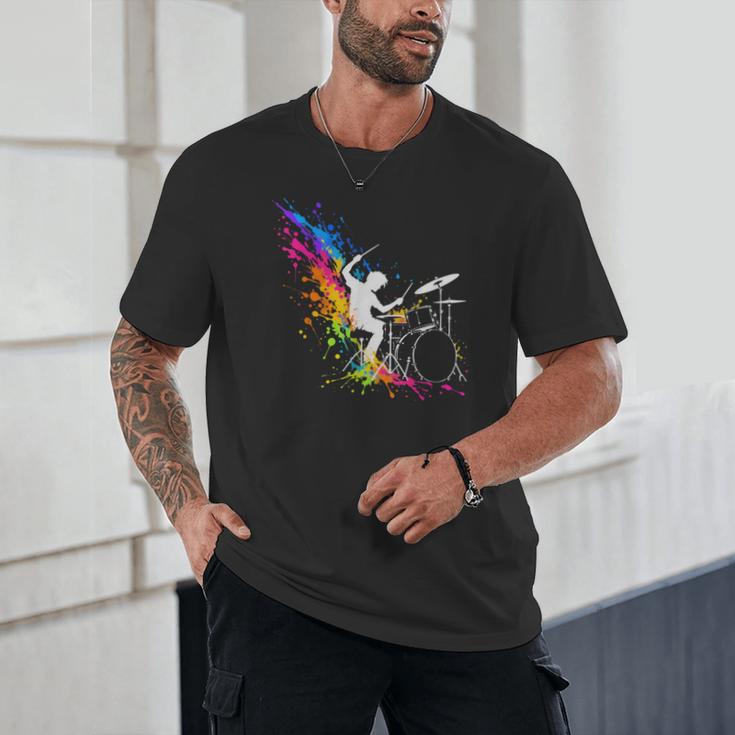 Drummer Silhouette Drum Kit Splatter Art Unisex T-Shirt Drummer Silhouette Drum Kit Splatter Art Unisex T-Shirt