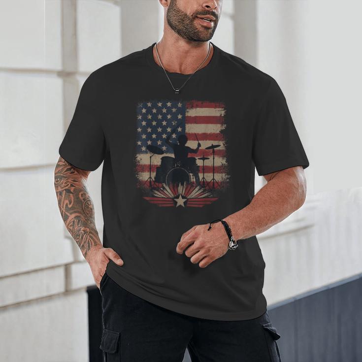 Patriotic Drum Kit Silhouette American Flag Unisex T-Shirt Patriotic Drum Kit Silhouette American Flag Unisex T-Shirt