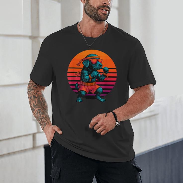 Retro Dog With Gloves Muay Thai Fighter Unisex T-Shirt
