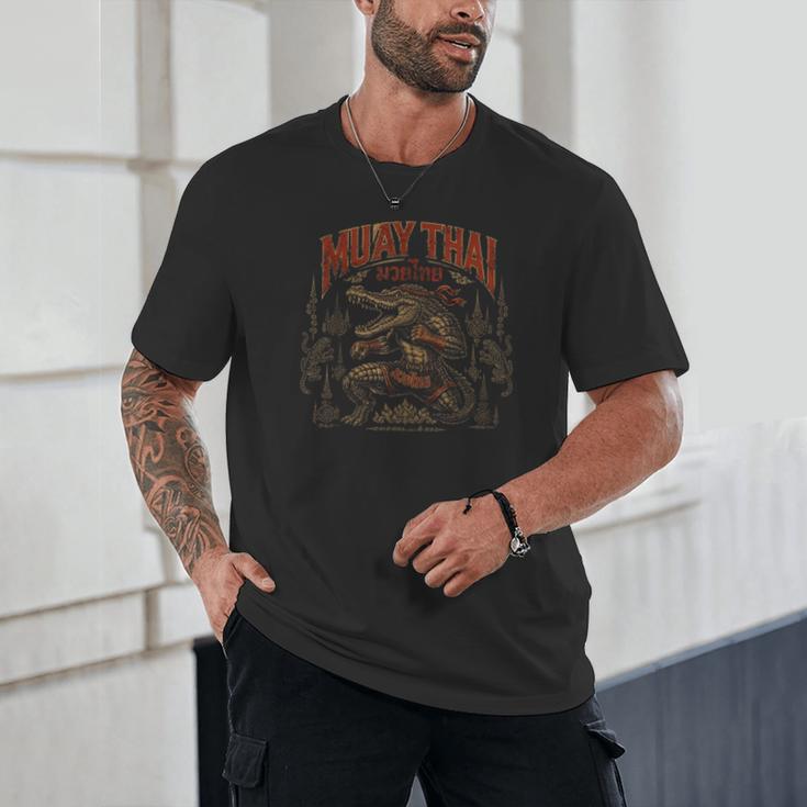 Vintage Muay Thai Wai Kru Thai Boxing Ritual Art Crocodile Unisex T-Shirt