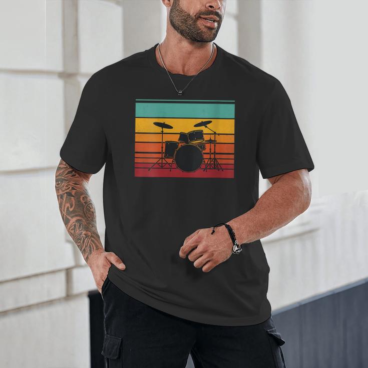 Women's Retro Drum Kit Silhouette With Color Stripes Unisex T-Shirt Women's Retro Drum Kit Silhouette With Color Stripes Unisex T-Shirt
