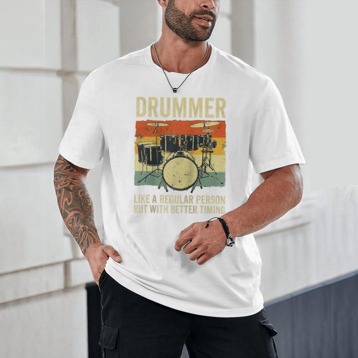 Drummer Better Timing Retro Vintage Sunset Drum Kit Graphic Raglan Baseball Tee Unisex T-Shirt