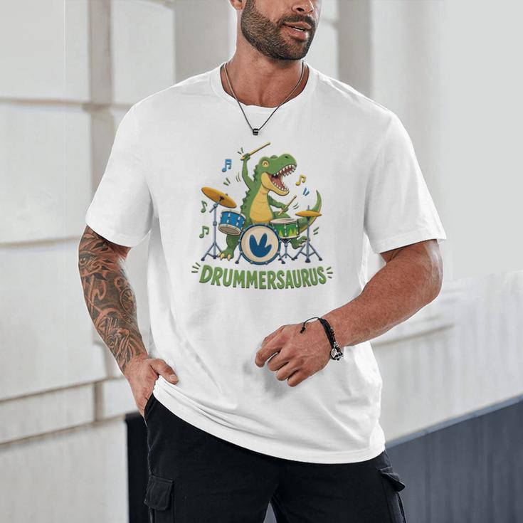 T-Rex Drumming With Drum Kit And Musical Notes Unisex T-Shirt T-Rex Drumming With Drum Kit And Musical Notes Unisex T-Shirt
