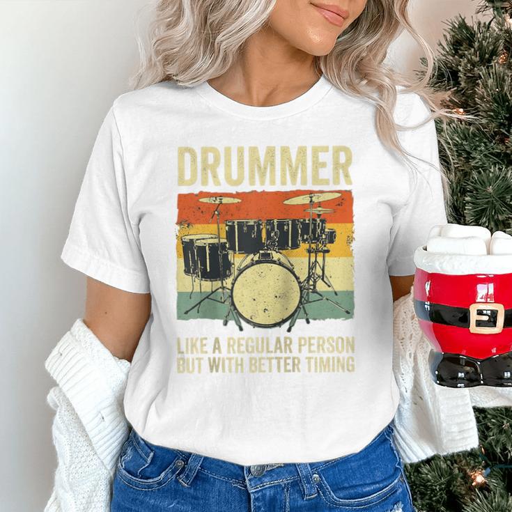 Drummer Better Timing Retro Vintage Sunset Drum Kit Graphic Raglan Baseball Tee Unisex T-Shirt
