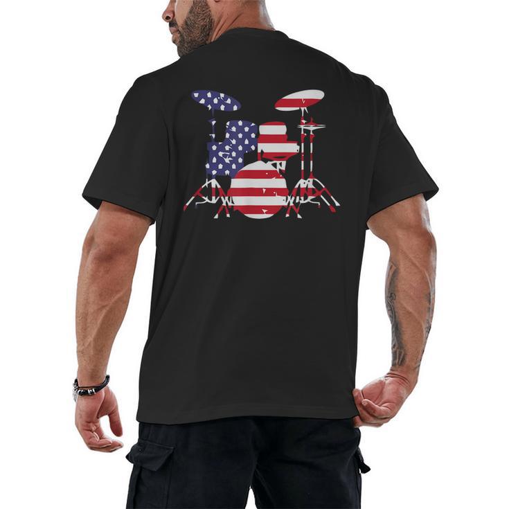 American Flag Drum Kit Patriotic US Drum Art Men's Back Print T-Shirt