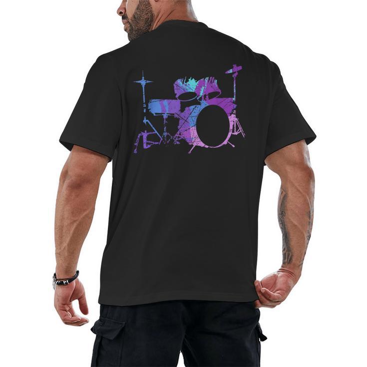 Cool Drum Kit Percussion Vintage Retro Drummer Costume Men's Back Print T-Shirt