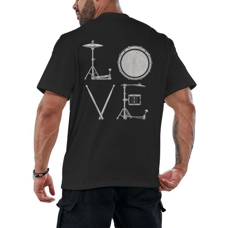 Drum Kit Love Illustration For Music Enthusiasts Men's Back Print T-Shirt