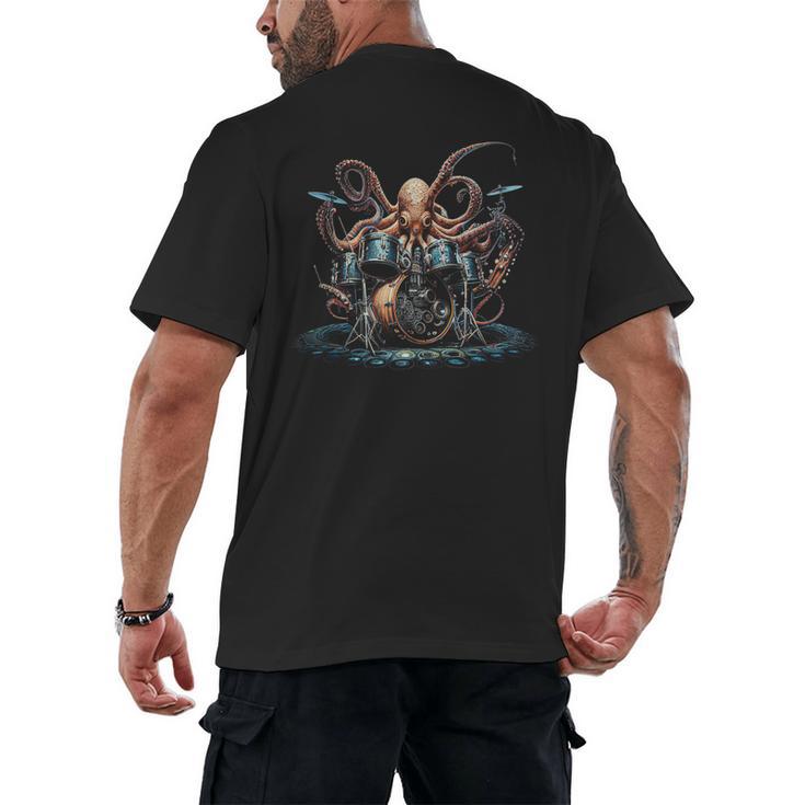 Drum Kit Percussionist Drummer Octopus Playing Drums Men's Back Print T-Shirt