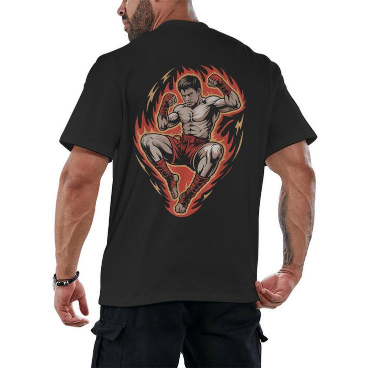 Muay Thai Fighter Teep Push Kick Minimal Line Art Clean Men's Back Print T-Shirt