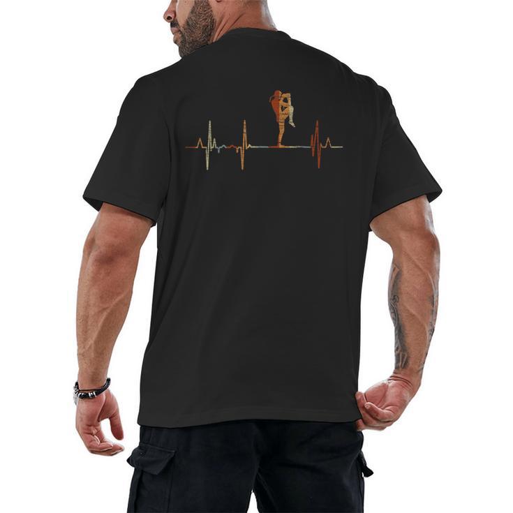 Muay Thai Heartbeat Vintage ECG Cardiogram Retro Men's Back Print T-Shirt