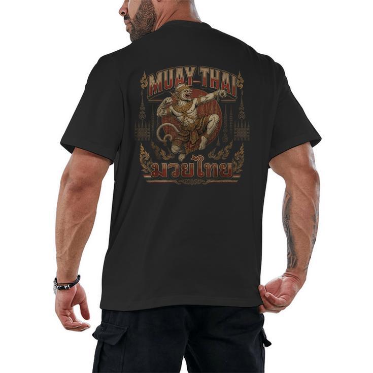 Muay Thai Power Vintage Thai Boxing Warrior Fighter Monkey Men's Back Print T-Shirt
