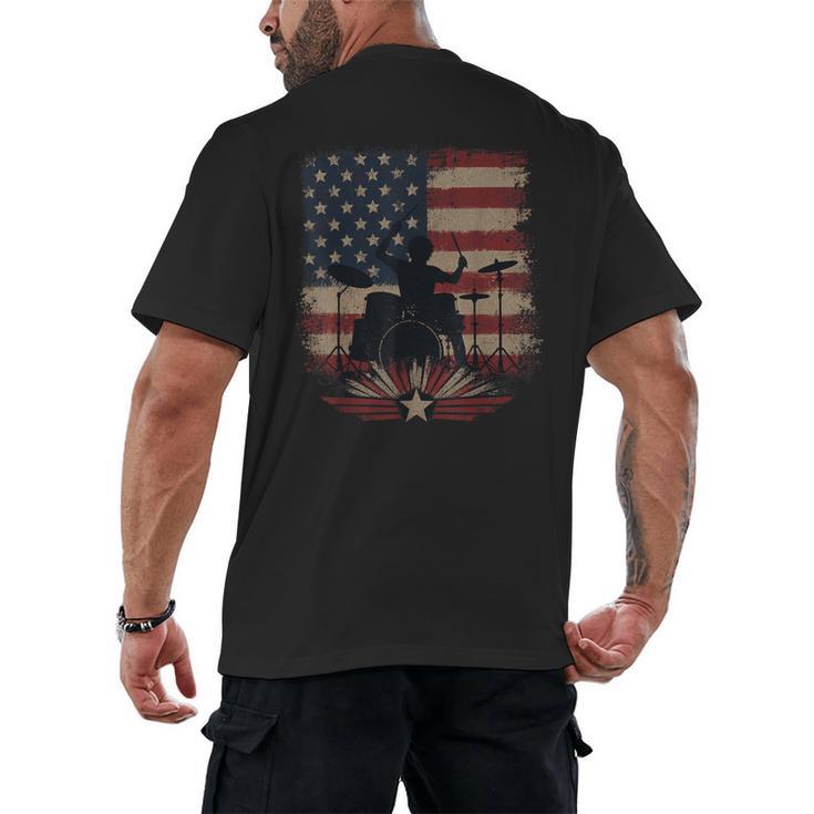 Patriotic Drum Kit Silhouette American Flag Men's Back Print T-Shirt