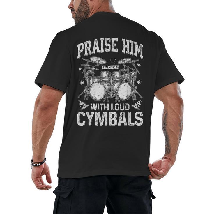 Praise Him With Loud Cymbals Psalm 150-5 Vintage Drum Kit Men's Back Print T-Shirt