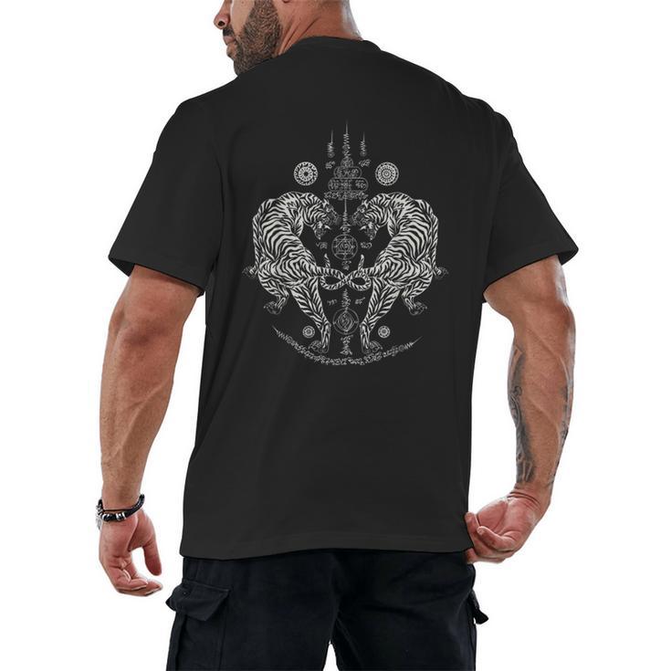 Sak Yant Thai Tattoo Twin Tiger For Muay Thai Fighter Boxing Men's Back Print T-Shirt