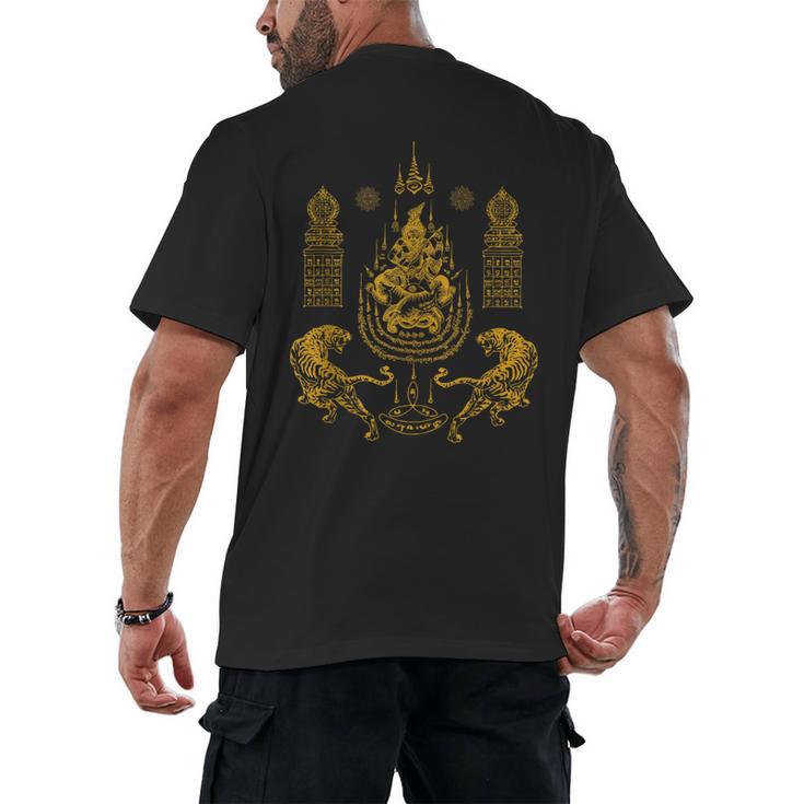 Sawadee Thai Traditional Sak Yant Thai Twin Tigers Muay Thai Men's Back Print T-Shirt