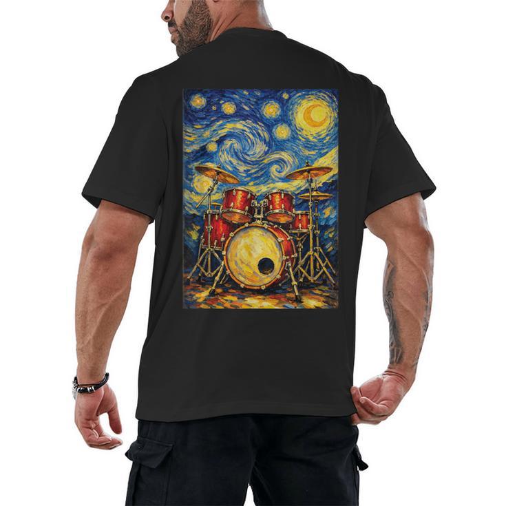 Starry Night Drum Kit Van Gogh Style Art Men's Back Print T-Shirt