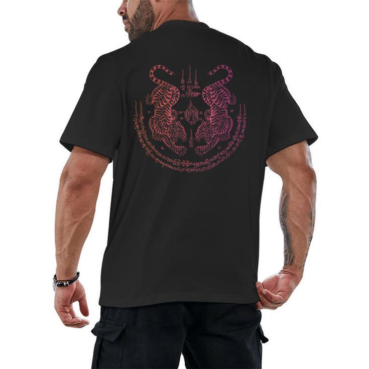 Thai Tattoo Twin Tiger Sak Yant Muay Thai Thailand Graphic Men's Back Print T-Shirt
