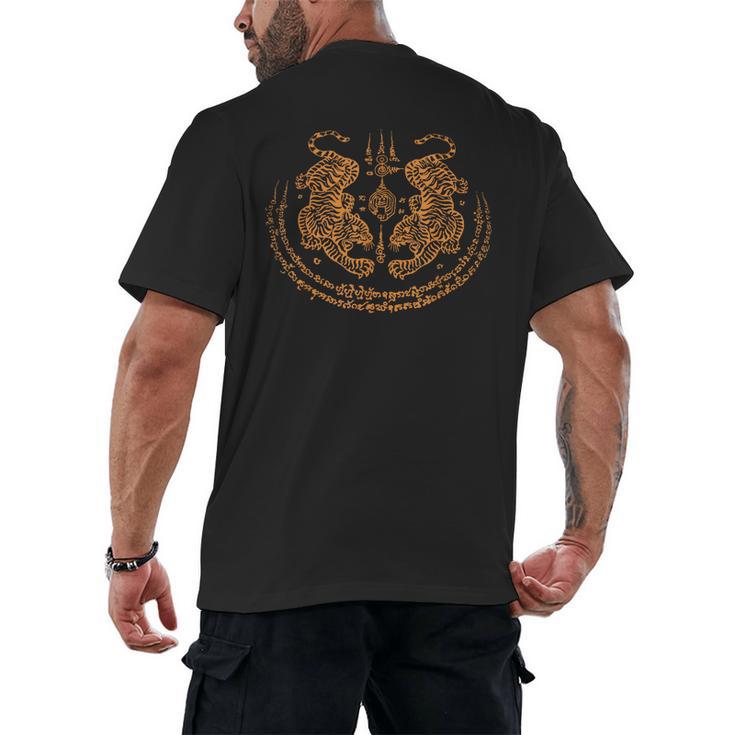 Twin Tiger Sak Yant Tattoo Muay Thai Thai Martial Arts Men's Back Print T-Shirt