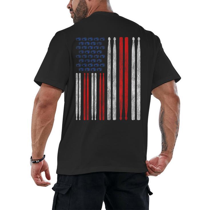 USA Flag Drumsticks Drum Kit Men's Back Print T-Shirt