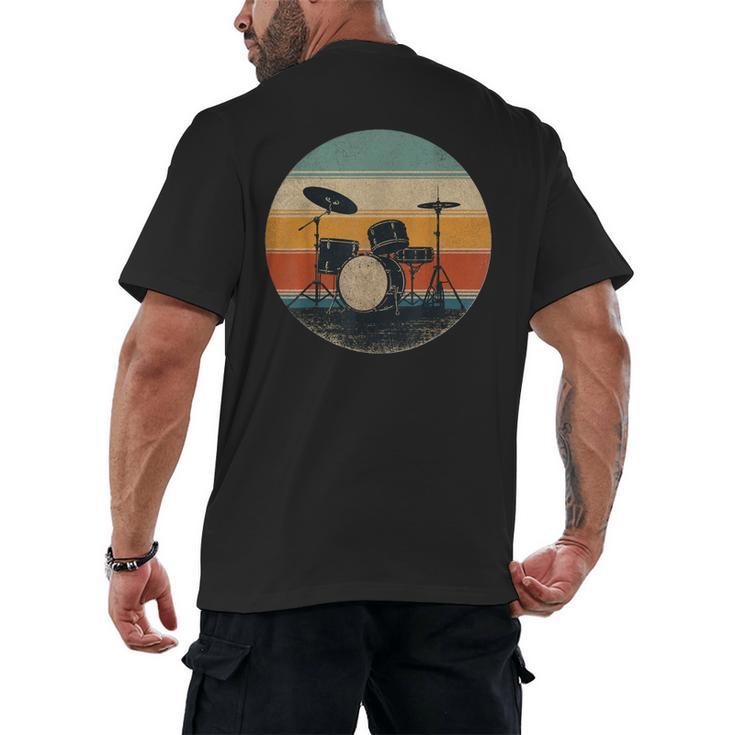 Vintage Drum Kit Silhouette Retro Music Men's Back Print T-Shirt